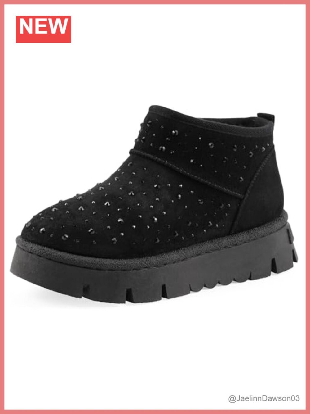 Rhinestoned Faux Fur Lined Platform Ankle Booties with Cushioned Insole